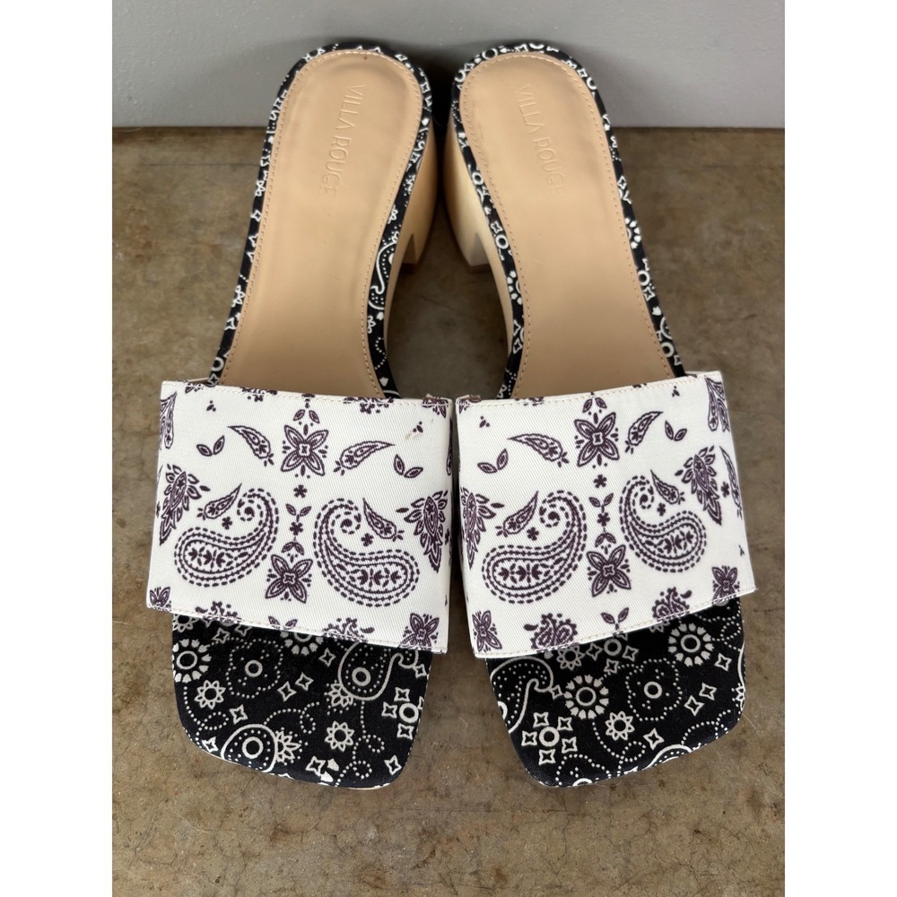 Villa Rouge‎ Sage Bandana Paisley Print Wooden Block Heel Slide Sandals Size 10